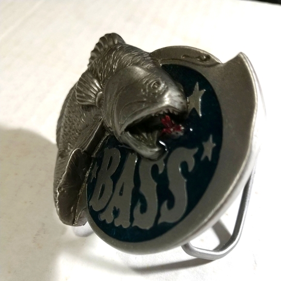 VINTAGE but NEW with TAG BASS Large Mouth Jumping Belt Buckle Solid Pewter 1981 - Picture 5 of 12